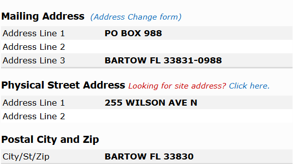 Example of Address Section