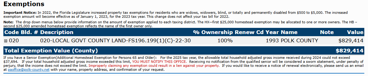 Example of Exemptions section